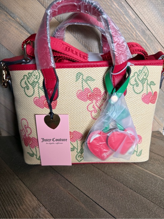 ADORABLE JUICY COUTURE NATURAL MULTI JUICY PARADISE MINI BAG CHERRY CHARM RED 🍒